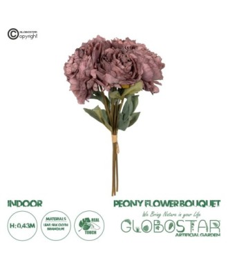 GloboStar® Artificial Garden DARK PINK PEONY FLOWER BOUQUET 21085 Τεχνητό Διακοσμητικό Μπουκέτο Σκούρο Ροζ Παιώνιας Y43cm